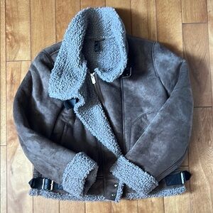 SOLD-🫶🏽-Zara Brown and Gray Bomber Jacket Varsity Style